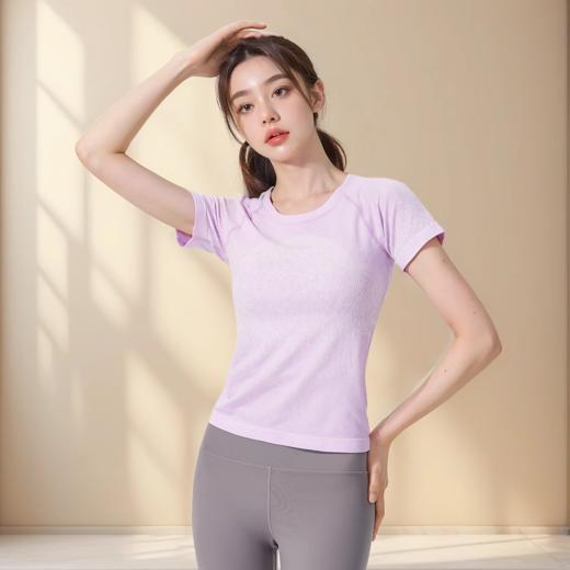跃牌【美西西系列】无缝短袖T恤夏季圆领提花显瘦训练健身LULU瑜伽跑步运动上衣6209 商品图4