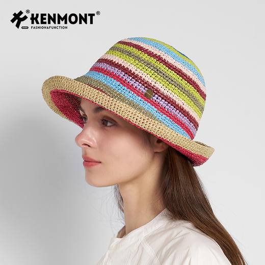 卡蒙多巴胺彩虹帽草编渔夫帽夏季可折叠沙滩防晒帽KM-6224 商品图3
