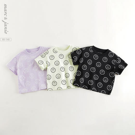 马克珍妮男女童笑脸印花短袖T恤 宝宝亲肤上衣儿童夏装新款550813 商品图0