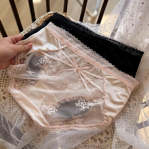 【约会战袍❗️4条装缎面蕾丝内裤】高端丝滑柔柔软软，透气舒适抗jun纯棉裆，女士包臀女士中腰三角裤QQ 商品图3