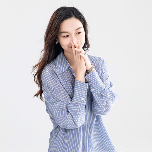 （老板自留）经典蓝白条纹m家真丝衬衫YT2012 商品图5