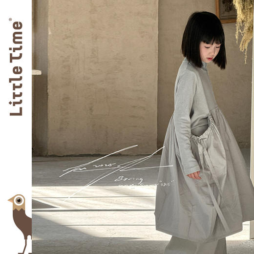 Littletime女童连衣裙2025春秋季新款儿童假两件立领针织气质长裙 商品图3