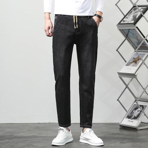 【DYG】大依优型大码男装松紧弹力腰直筒牛仔裤男抽绳百搭运动牛仔裤大码男装 商品图2