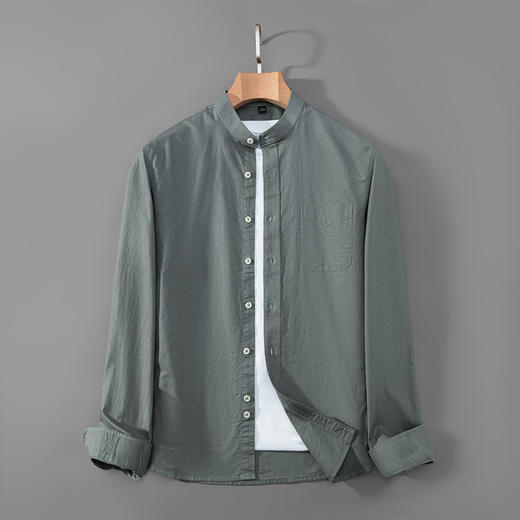 红览 春秋新款立领牛津纺全棉长袖衬衫男修身工装衬衣休闲寸衫5ZF-21702 商品图4