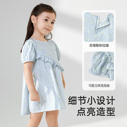 英氏女童裙子夏季短袖纯棉女童连衣裙可爱碎花裙2025新款公主裙 商品图3