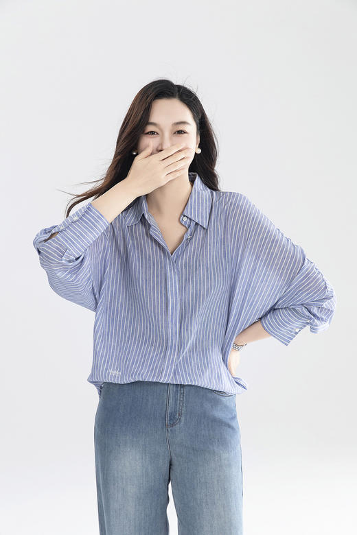 （老板自留）经典蓝白条纹m家真丝衬衫YT2012 商品图2