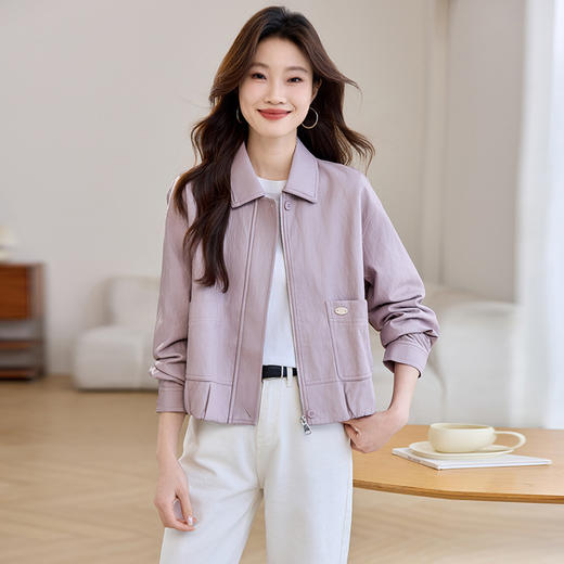 时尚百搭修身PU皮衣，短外套女小个子休闲夹克上衣HR-MJF5801 商品图0