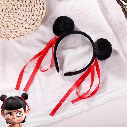 【魔童降世 丸子头 哪吒发箍】cos哪吒发箍道具 无痛佩戴 绒布绸带 防滑头饰 商品图3