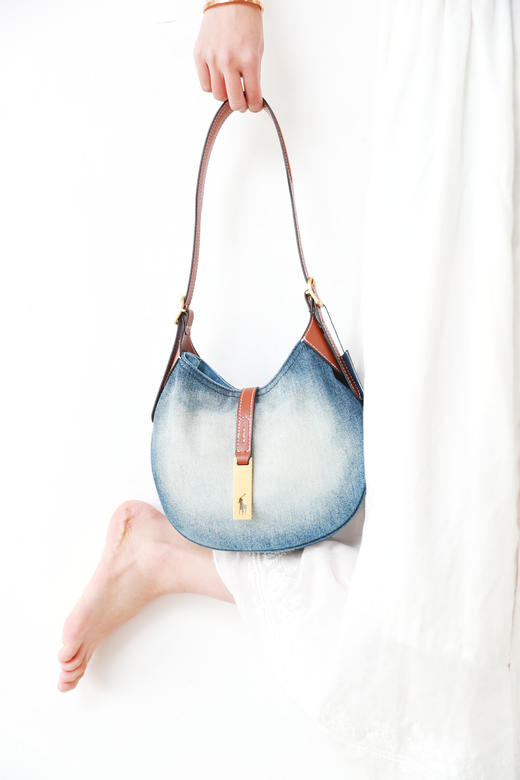 好看到治愈一切，女神丹宁包包。牛皮拼接黄铜拉链腋下包C021788 商品图12