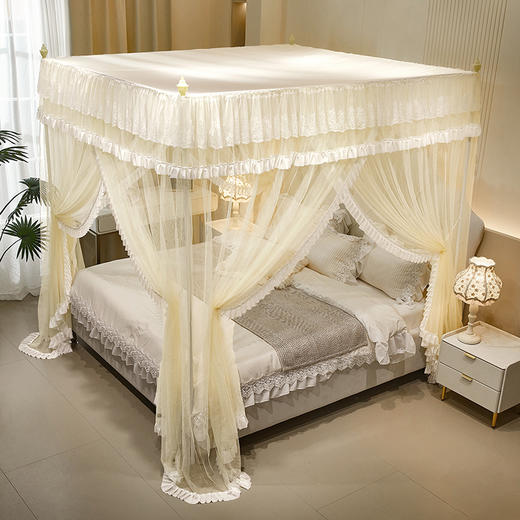 自然醒花边宫廷落地蚊帐加密公主风三开门防尘卧室家用纹账结婚蚊帐婚房蚊帐2503HH 商品图5