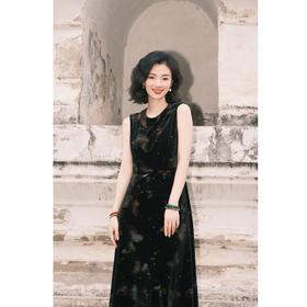 西子/【庄生梦蝶】非遗烧箔烫金工艺质感蝴蝶丝绒无袖背心连衣裙/CQBH791