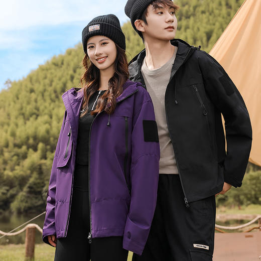 百媚生 户外防水秋装夹克男女同款机能风工装外套冲锋衣R-J91 商品图1