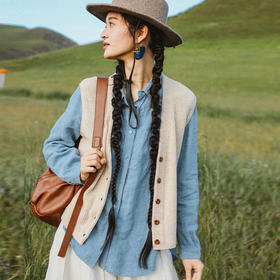 绽放669朵/知识分子背心100%羊毛V领开襟单排扣春季叠穿复古马甲