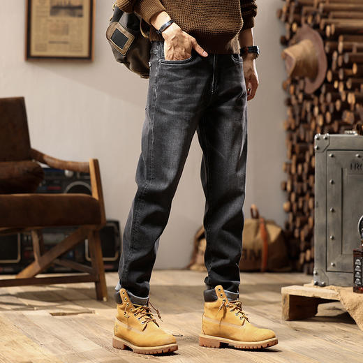 【DYG】大依优型大码男装春秋新款品质水洗小直筒修身牛仔裤男美式潮牌黑色牛仔裤 商品图1