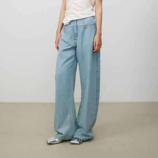 lost in echo2025春夏新款大口袋宽松高腰直筒显瘦牛仔裤阔腿裤女 商品图0