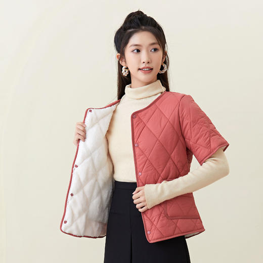 百媚生 棉服女式短袖加绒加大棉袄可内穿女2366 商品图3