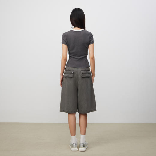 lost in echo2025春夏新款时髦不对称宽松A形牛仔活片中筒裤 商品图4