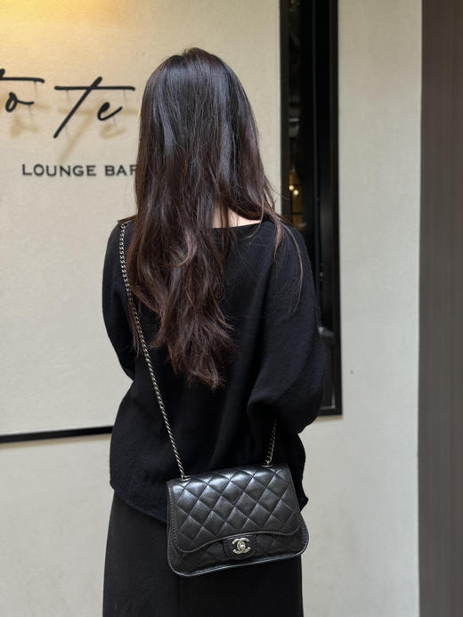 正品二手 chanel cf 方胖子 季节款 黑银 牛皮 斜挎包 商品图0