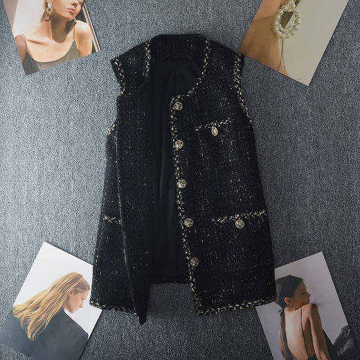 雀说 大码女装胖mm新款小香风马甲胖妹妹中长款时髦金丝背心马夹200斤5ZF-21703 商品图1