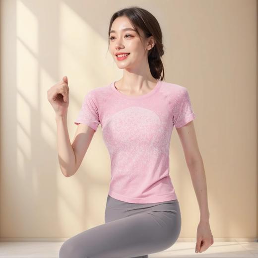 跃牌【美西西系列】无缝短袖T恤夏季圆领提花显瘦训练健身LULU瑜伽跑步运动上衣6209 商品图2