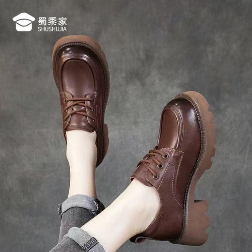 【实付满399送保温杯】【轻便系带厚底乐福鞋】复古休闲女士皮鞋 通勤百搭单鞋 商品图2