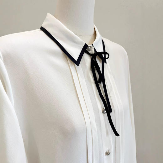 丁摩 真丝衬衫女春夏蝴蝶系带OL气质长袖18姆米双绉100%桑蚕丝上衣5ZF-194 商品图3