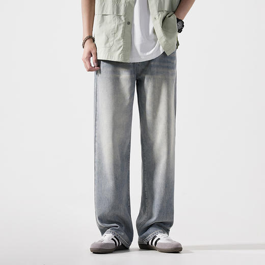 【DYG】大依优型大码男装新品阔腿裤男宽松复古直筒牛仔裤男加肥加大码水洗垂感牛仔长裤男 商品图3