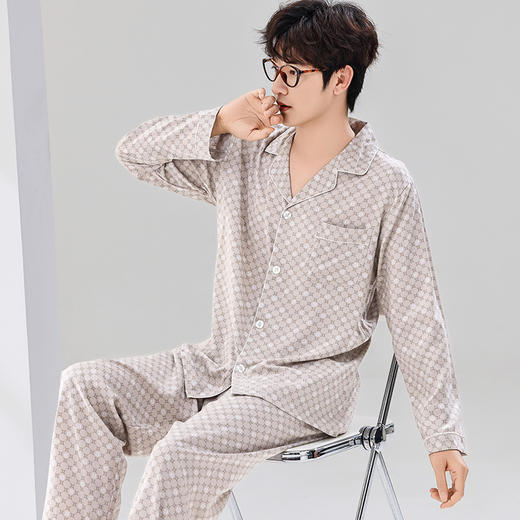 【春夏季男睡衣】人造棉男士睡衣春夏季新款长袖长裤套装棉绸家居服休闲开衫睡衣。ry 商品图7