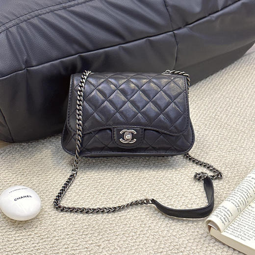 正品二手 chanel cf 方胖子 季节款 黑银 牛皮 斜挎包 商品图2