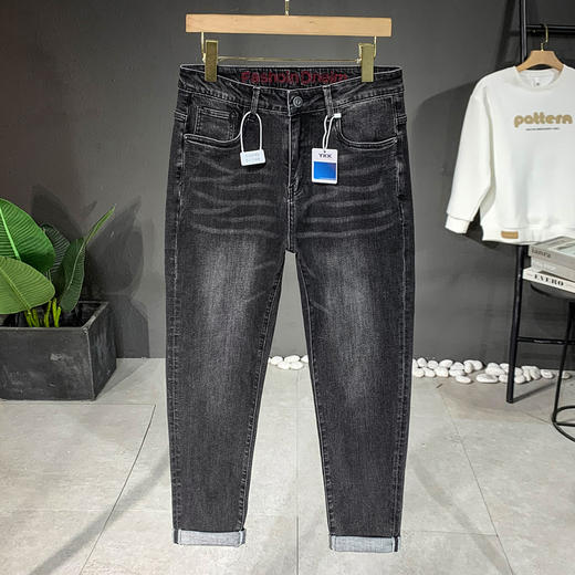 【DYG】大依优型大码男装春秋新款品质水洗小直筒修身牛仔裤男美式潮牌黑色牛仔裤 商品图5