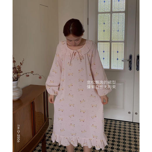 【柔软棉纱】2025新款萌趣小动物全棉纱布家居服套装/娃娃领睡裙 舒适圆领长袖睡衣外穿 商品图8