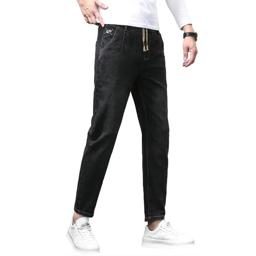 【DYG】大依优型大码男装松紧弹力腰直筒牛仔裤男抽绳百搭运动牛仔裤大码男装 商品图4