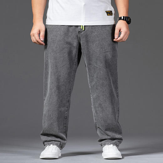 【DYG】大依优型大码男装松紧腰老爹裤春夏宽松日系直筒哈伦牛仔裤男加肥加大码纯色肥佬裤 商品图7