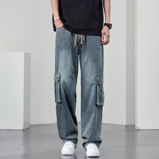 【DYF】大依优型大码牛仔裤复古水洗工装四季潮牌宽松直筒阔腿情侣款长裤子男士 商品图4