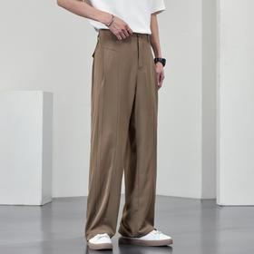 【DYF】大依优型大码松紧腰直筒休闲裤小西裤垂感冰丝黑色西装夏季长裤子男士