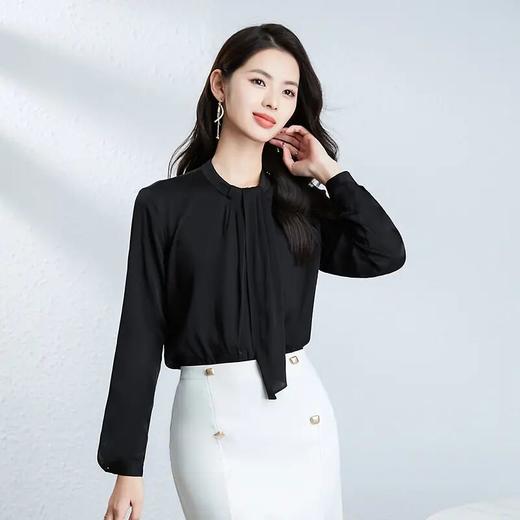 【高货kbnq】全新升级【铂金会员349/天猫469/差价120】(85833)洛诗琳气质时尚立领飘带宽松百搭长袖通勤桑蚕丝衬衫 商品图2