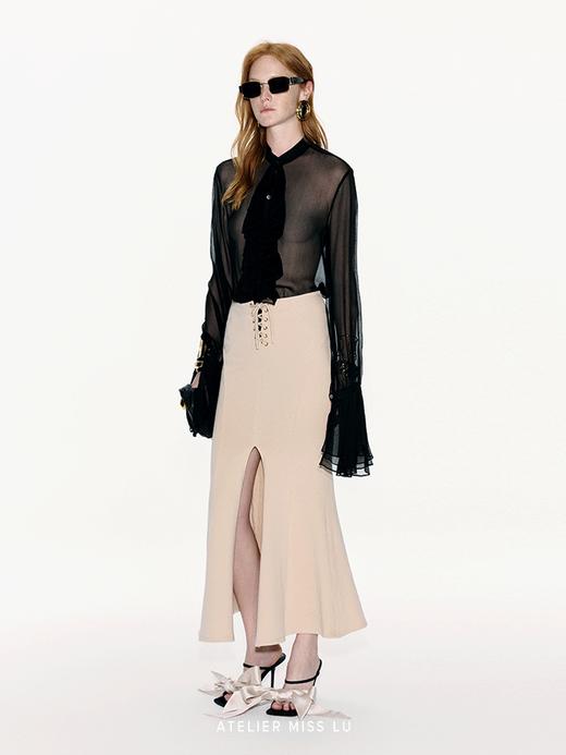 【暗调爵士】宫廷风飘逸装饰透视桑蚕丝上衣 商品图1