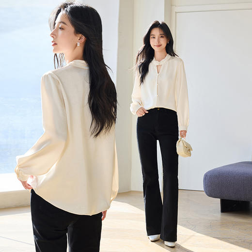 VICTORIA&VERA春季“印象西湖”设计感国风仿醋酸肌理感镂空新中式衬衫 商品图5