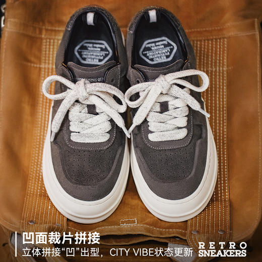 马登春季新款复古皮鞋男潮鞋厚底低帮百搭美式休闲增高真皮板鞋 商品图3