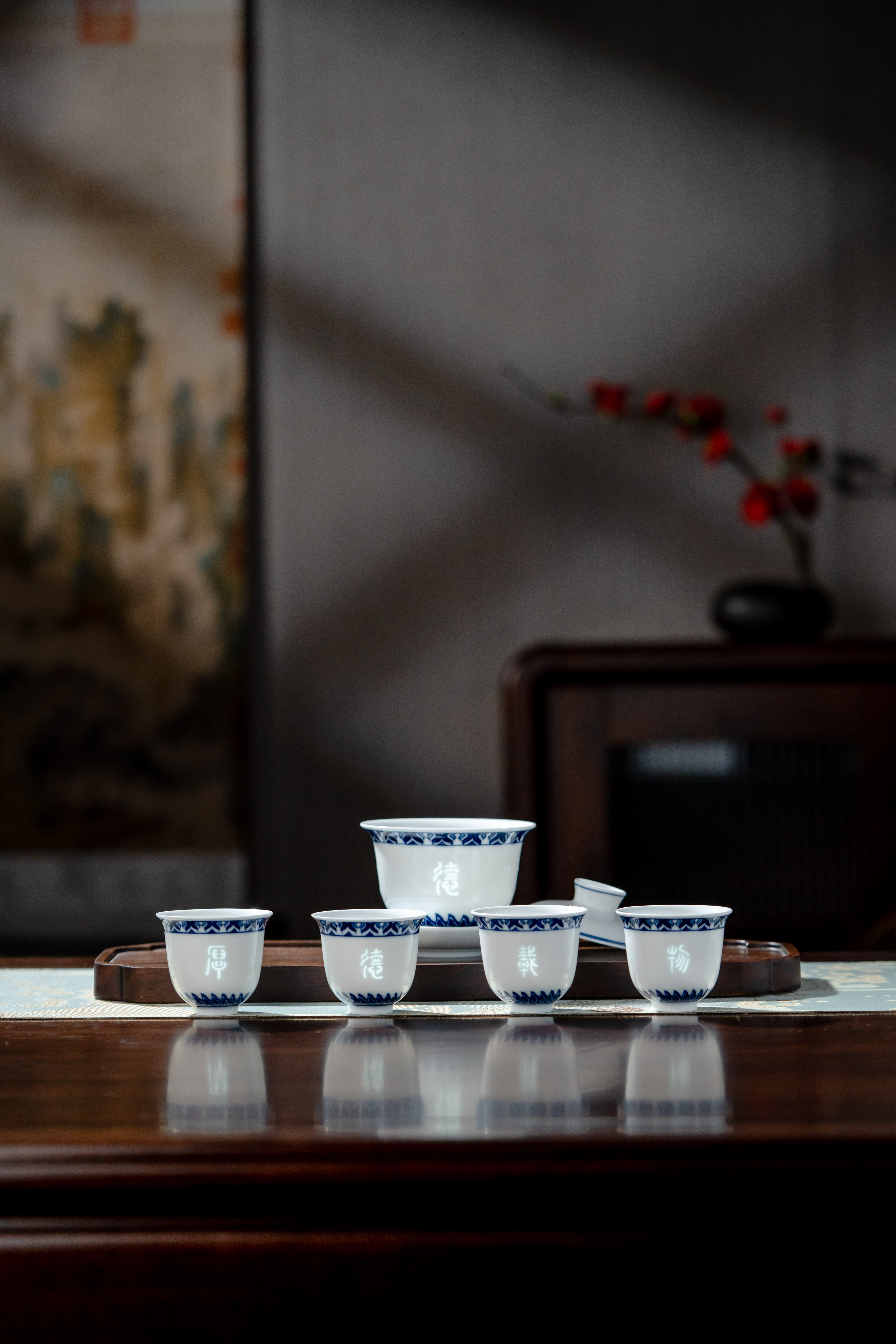 有格调的饮茶伴侣 | 厚德载物 富玉景德镇手绘青花玲珑茶具套组