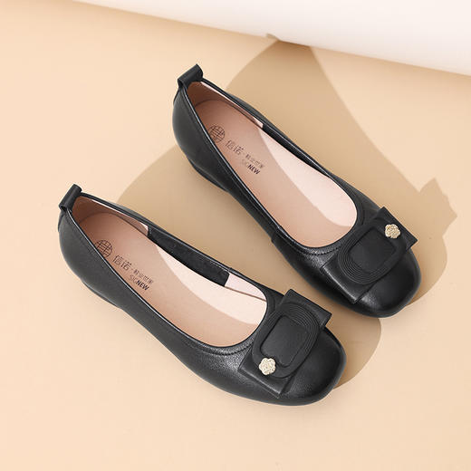 信诺2025年春季新款中老年真皮妈妈鞋舒适软底浅口休闲单鞋小坡跟5C1607-2 商品图3