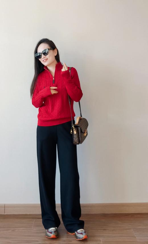 C位立领polo经典老钱风麻花针织半拉链毛衣 商品图4