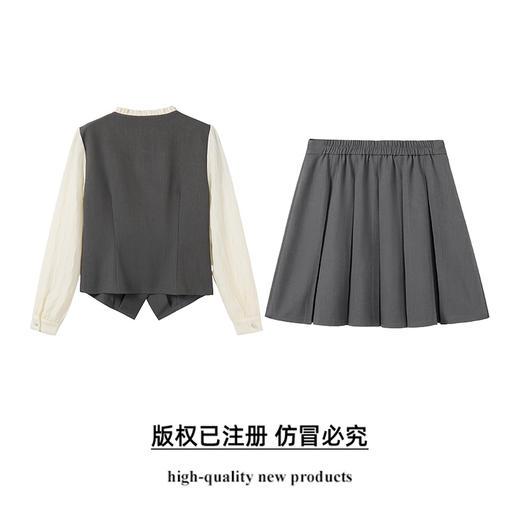 奢姿大码女装2025新款秋季套装裙短款气质花边圆领上衣加半裙套装9951920659 商品图1