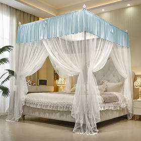 自然醒蚊帐家用卧室宫廷落地蚊帐三开门不锈钢四立柱防蚊防尘遮光顶家用清新2505HH