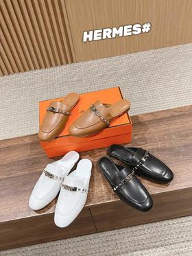 爱马仕2025/SS新款全胎牛皮穆勒拖铆钉款上脚包裹感更强（HC）