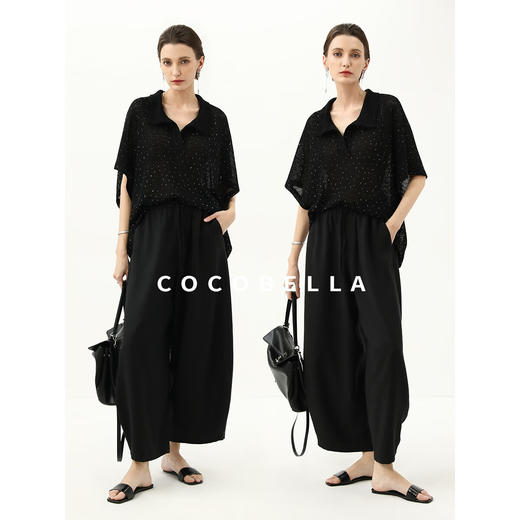 COCOBELLA静奢风蝙蝠袖烫钻镂空针织衫夏休闲POLO衫TS3033-2 商品图1