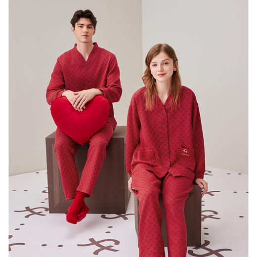 芬腾秋冬纯棉长袖红色本命年情侣家居服套装yc0107004 商品图4