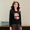 奢姿2025春季新款大码女装撞色翻领上衣胖妹妹可爱小狗拼接针织衫9644634630 商品缩略图0