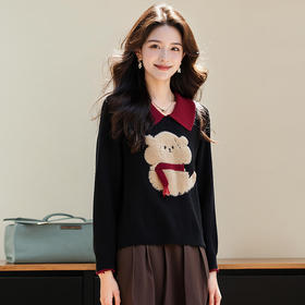 奢姿2025春季新款大码女装撞色翻领上衣胖妹妹可爱小狗拼接针织衫9644634630