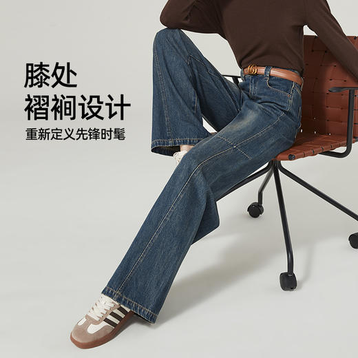 【春新品窄版阔腿牛仔】逸阳全棉复古直筒牛仔裤女宽松遮肉窄版阔腿长裤子1402 商品图4